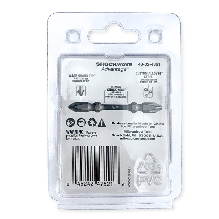 Vĩ 10 mũi vặn vít 2 đầu bake Milwaukee kích thước từ PH1 - PH3, chiều dài 65mm