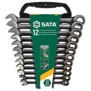 Bộ cờ lê vòng miệng tự động SATA ST08044B 12 chi tiết, 8-19mm, thép Cr-V, bánh cóc 72T.