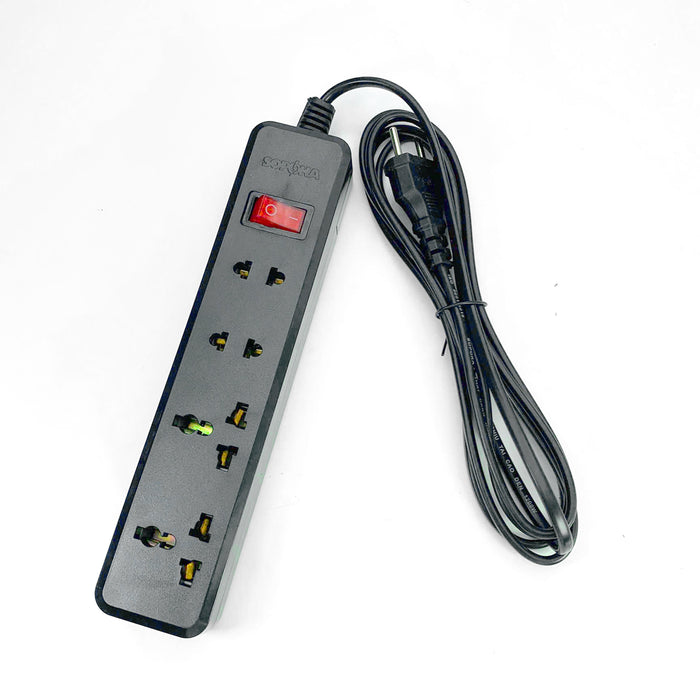 Ổ cắm nối dài, có lõi sứ chống cháy, công suất 1200W 4 cổng, có công tắc nguồn (màu đen) SOPOKA 4X