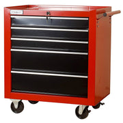 Tủ đựng dụng cụ 5 ngăn kéo Stanley 96-223L khung thép màu đỏ đen ray trượt mở toàn phần kèm khóa trung tâm và bánh xe phanh