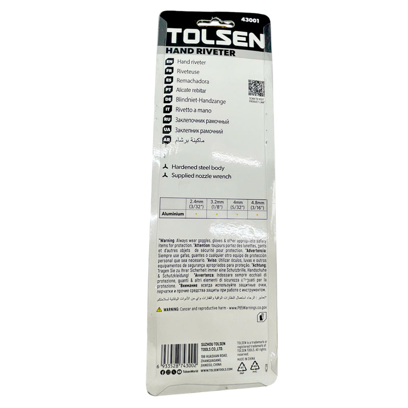 Kìm bấm rive nhôm, thân thép cứng 10 inch TOLSEN 43001