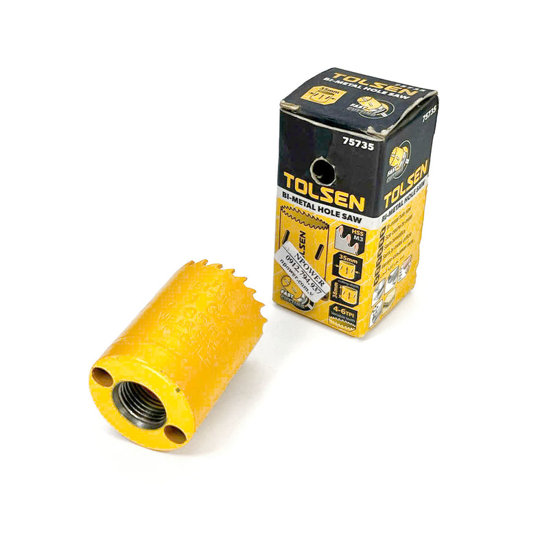 Mũi khoét lỗ sắt HSS M3 Bi-metal 21 - 43mm, cắt sâu 38mm, răng 4 - 6TPI TOLSEN