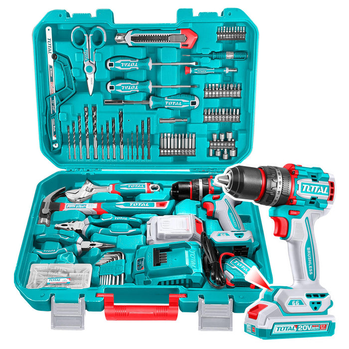 Máy khoan búa không chổi than dùng Pin 20V Total THKTHP11652 kèm vali đồ nghề 165 món