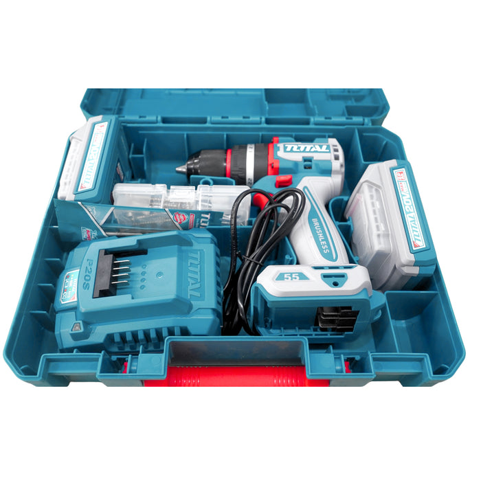 Máy khoan búa không chổi than dùng Pin 20V, đầu kẹp 13mm Total