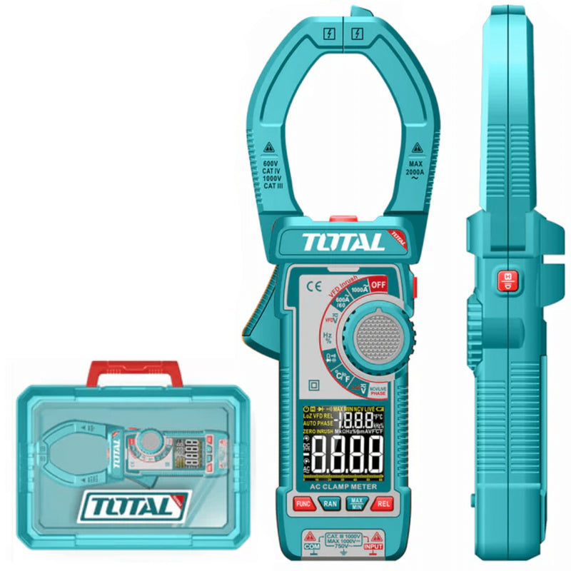 Ampe kìm đo dòng AC kỹ thuật số Total TMT7610001 True RMS, dải đo 60A - 1000A, đo nhiệt độ từ -40°C - 1000°C , màn hình hiển thị màu VA