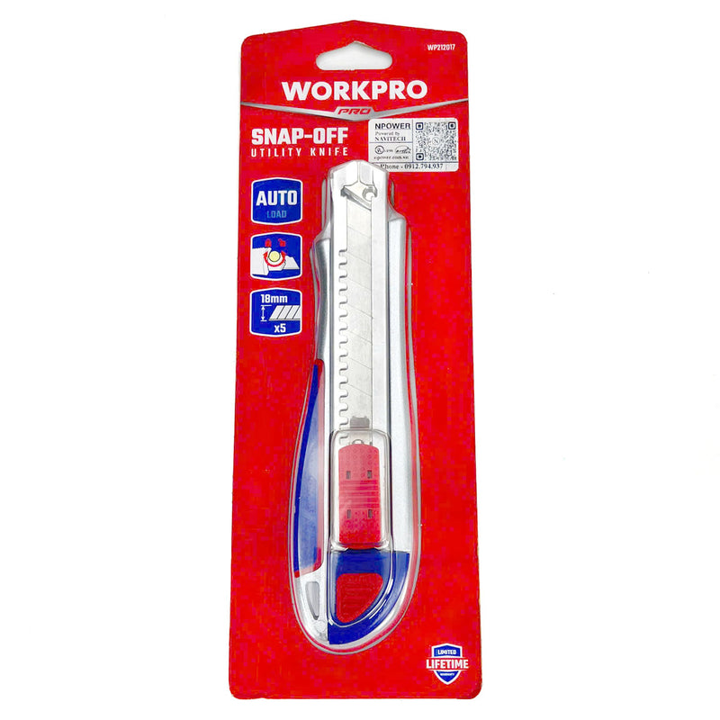 Dao rọc giấy thân bằng thép không gỉ chiều rộng lưỡi dao 18mm Workpro WP212017