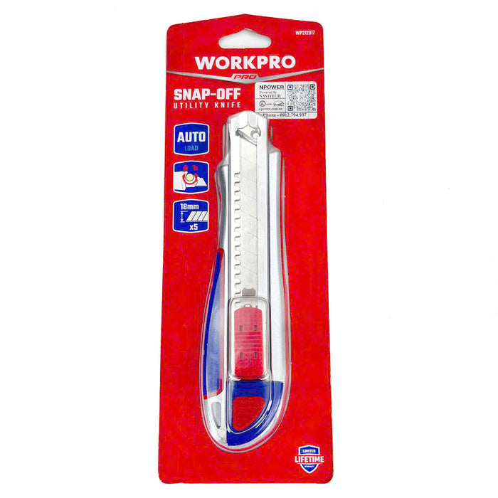 Dao rọc giấy thân bằng thép không gỉ chiều rộng lưỡi dao 18mm Workpro WP212017