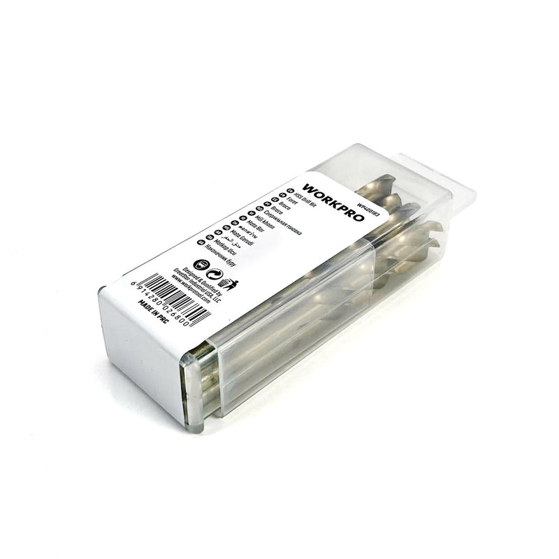 Hộp mũi khoan Inox Workpro, chủng loại HSS-G, cấp thép M2, phôi thép xoắn kích thước từ 1mm - 13mm