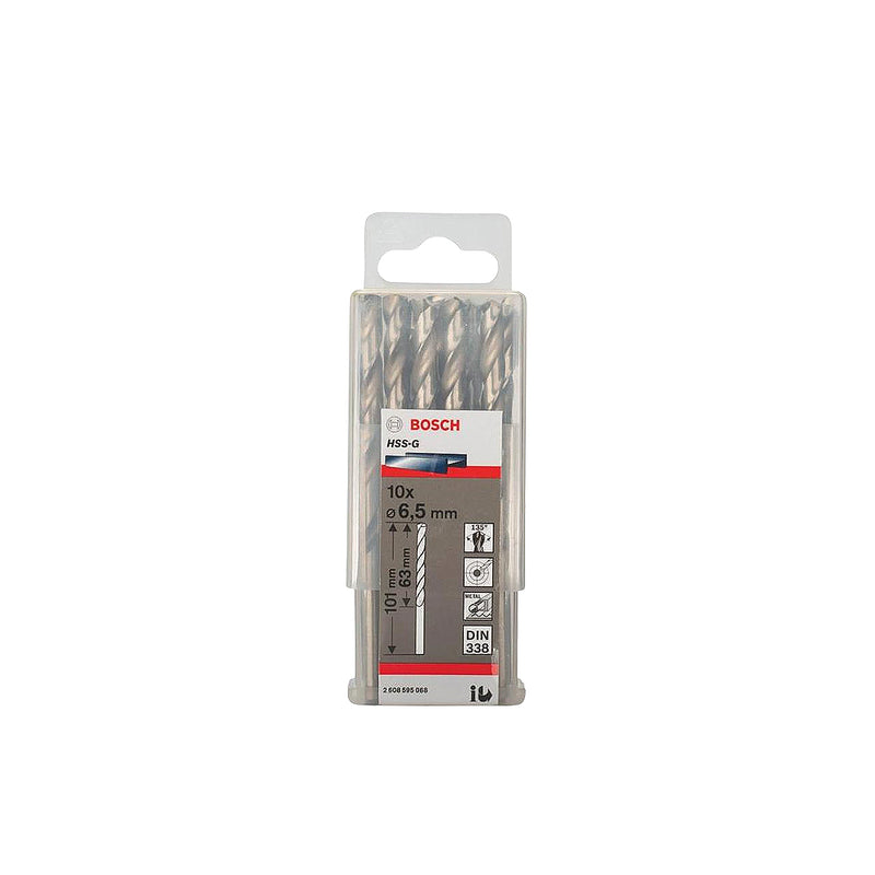 Hộp 10 mũi khoan sắt HSS-G Bosch đường kính từ 1mm - 7.5mm, đuôi trơn (Tiêu chuẩn DIN 338)