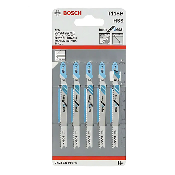 Vỉ 5 lưỡi cưa lọng cắt sắt Bosch T118 vật liệu thép HSS, dài 67mm