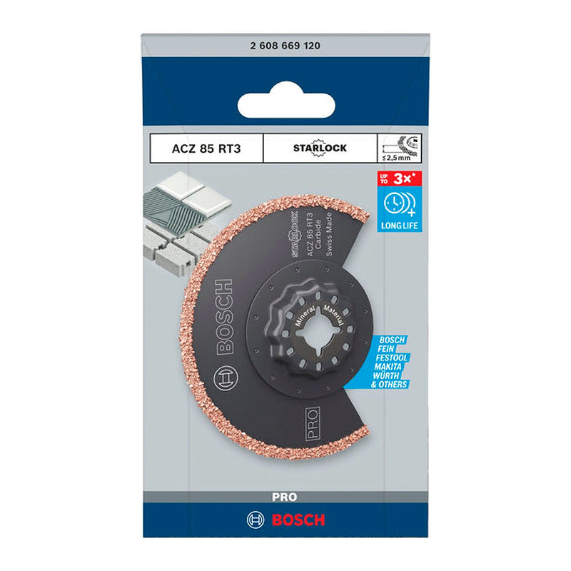 Lưỡi cắt rung Bosch ACZ 85 RT3 dùng cho gạch tường, mạch hồ bề rộng lưỡi 85mm, chuẩn Starlock (mã số 2608669120)