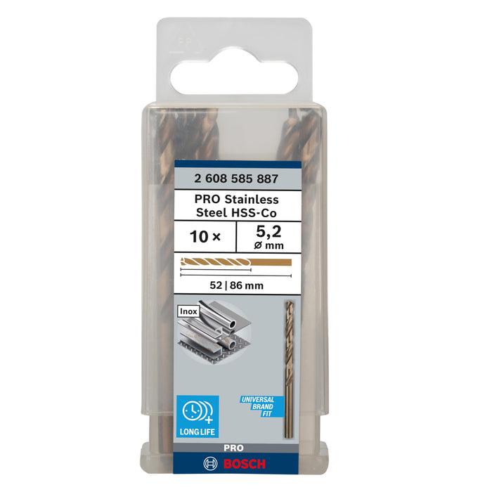 Hộp 10 mũi khoan Inox HSS-Co Bosch đường kính từ 1mm - 7.5mm, đuôi trơn (Tiêu chuẩn DIN 338)