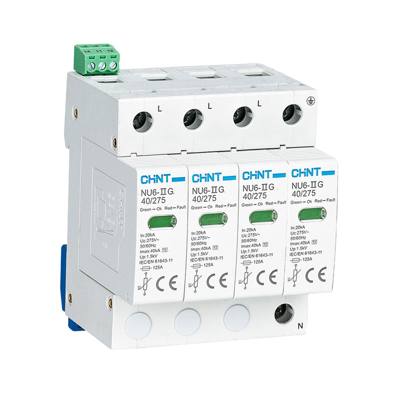 Thiết bị chống sét lan truyền Chint NU6-II G series. Tiêu chuẩn CE, RoHS và CB