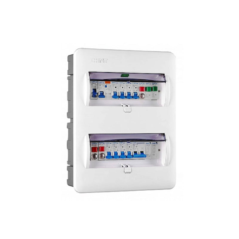 Tủ điện âm tường mặt nhựa có đèn báo Chint NX8 lắp được từ 5 ~ 24 đường (5~24 module). Tiêu chuẩn CE