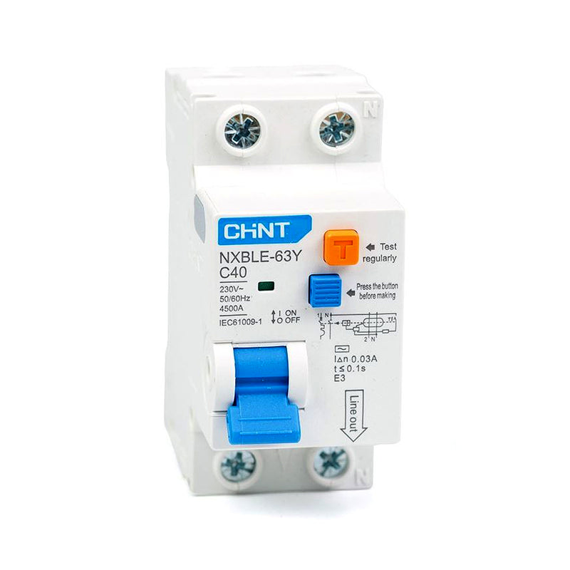 Cầu dao chống giật 1P+N kết hợp với bảo vệ quá tải, ngắn mạch Chint NXBLE-63Y, tải định mức từ 6A ~ 63A, dòng cắt 4.5kA, dòng rò từ 10mA ~ 30mA