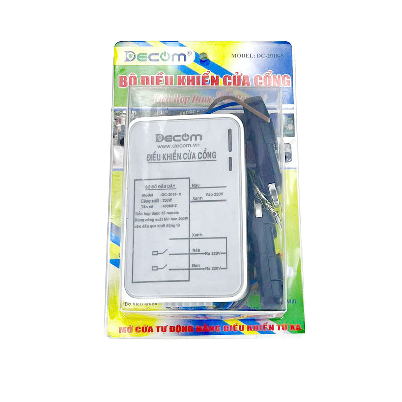 Bộ điều khiển cửa cuốn tự động Decom kèm 2 remote, tích hợp được 55 remote