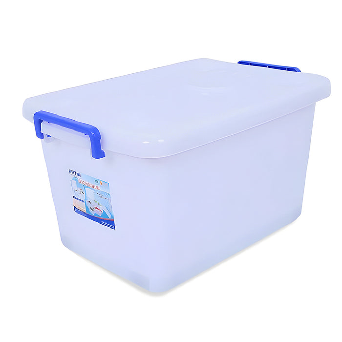 Thùng nhựa trong suốt Duy Tân, hình vuông, có bánh xe và nắp gài.