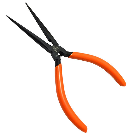 Kìm mũi siêu nhọn Fujiya ATR150S 150mm thép mạ đen, lò xo trợ lực, cán bọc nhựa cam chống trượt.