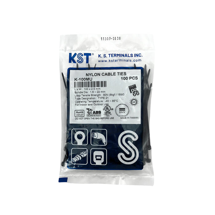 Dây rút nhựa đen KST cao cấp chống tia UV và chịu thời tiết khắc nghiệt, tiêu chuẩn quốc tế, dài 80mm - 200mm, bản mỏng 2.5mm (Size M)