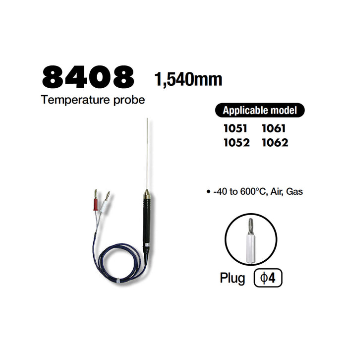 Dây dò nhiệt độ không khí và khí gas Kyritsu 8408 đo nhiệt từ -40°C - 600°C, dài 1540mm