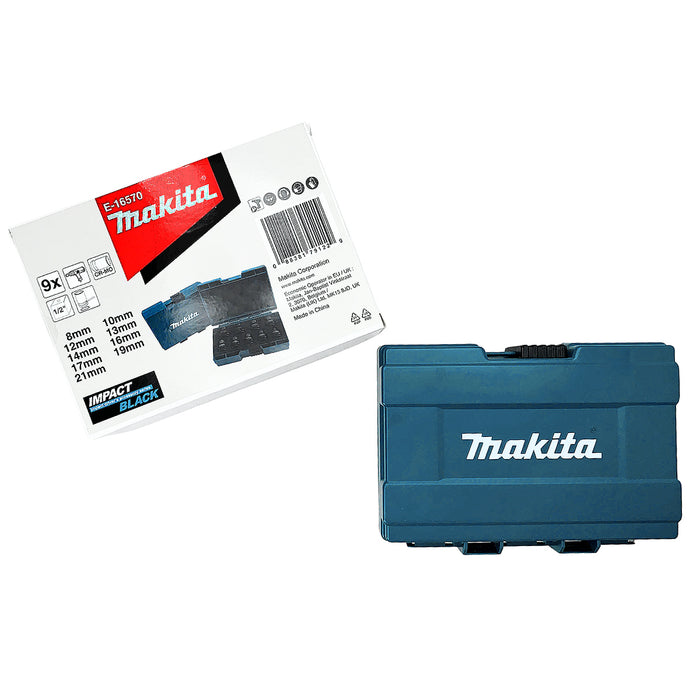 Bộ đầu tuýp 9 chi tiết cốt 1/2 inch Makita E-16570 kích thước từ 8mm-21mm, thép Cr-Mo ( Cấp 3 sao )