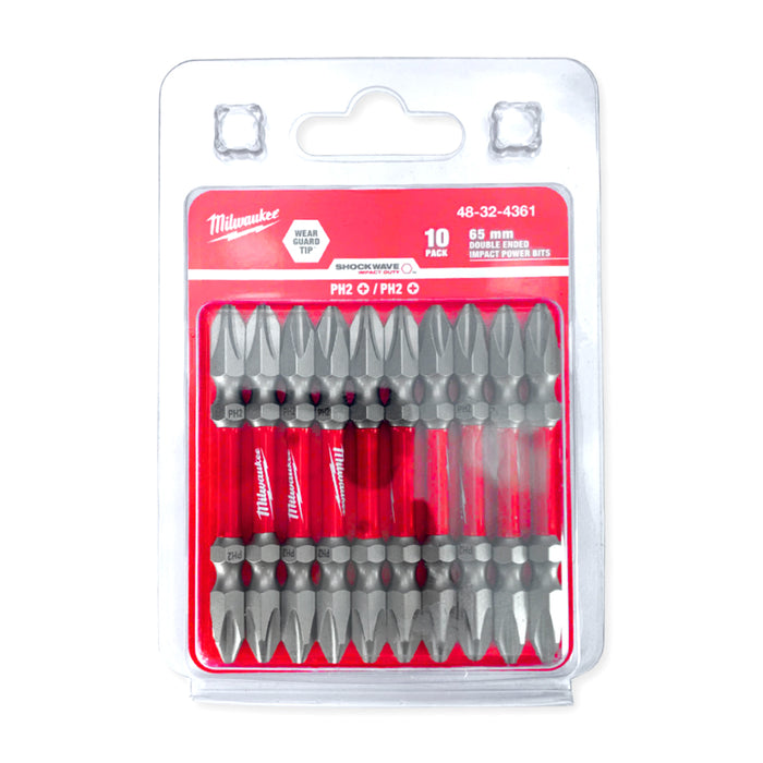 Vĩ 10 mũi vặn vít 2 đầu bake Milwaukee kích thước từ PH1 - PH3, chiều dài 65mm