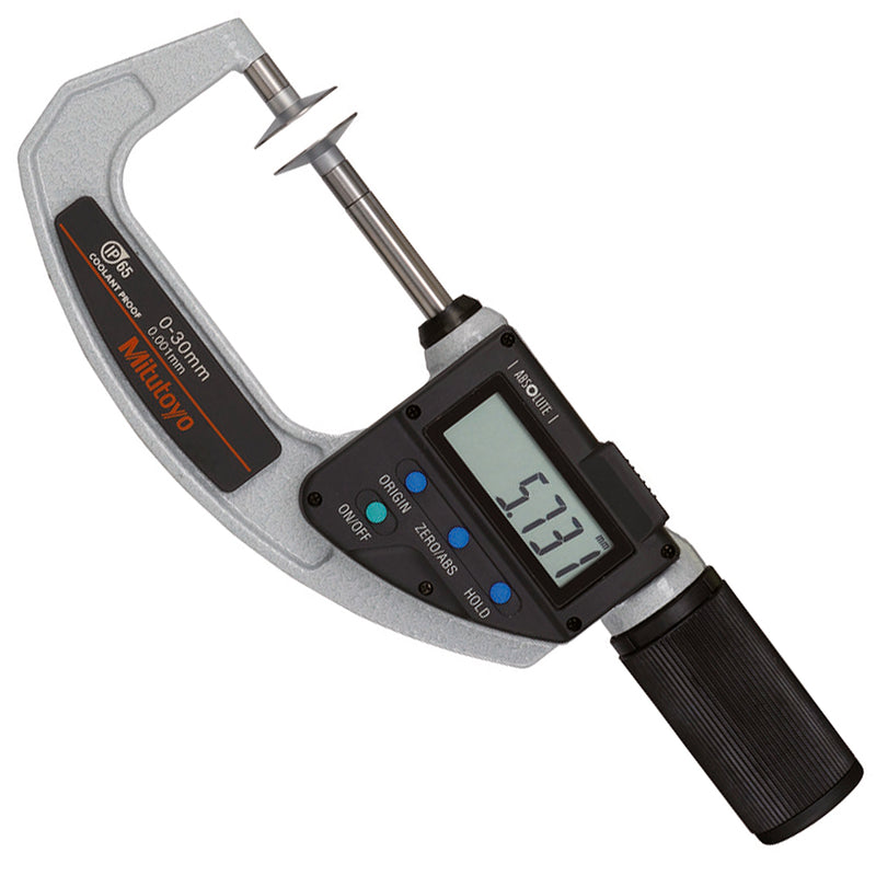 Panme điện tử Mitutoyo Series 369 - Quickmike Disc Micrometers, Non-Rotating Spindle. Hàm kẹp đĩa đo nhanh, trục đo không xoay. Có cổng SPC xuất dữ liệu