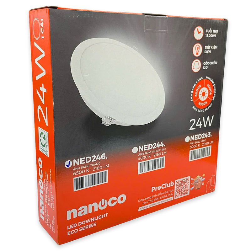 Đèn Led âm trần Nanoco NED Series, công suất từ 7W - 24W