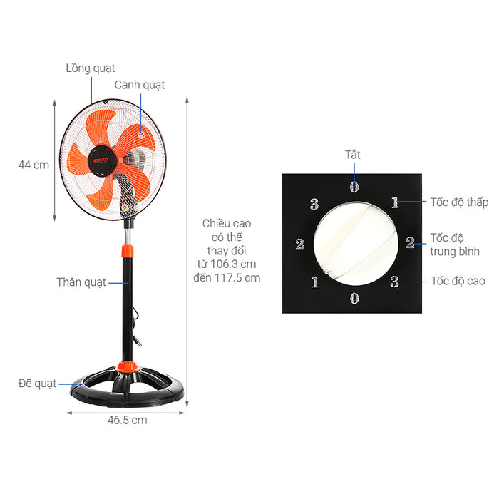 Quạt đứng thân sắt (lồng mạ Crom) SENKO DTS1609 công suất 60W