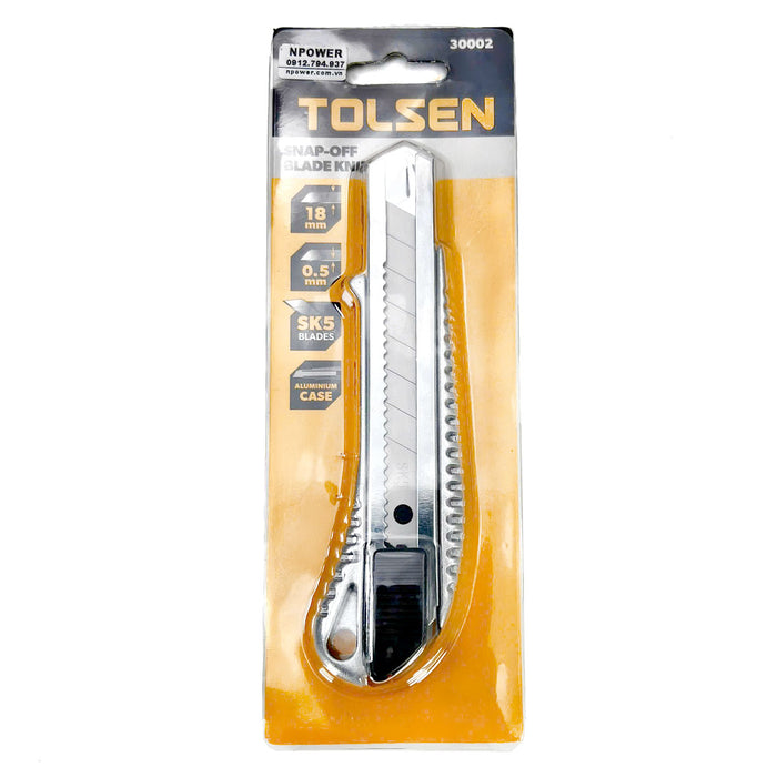 Dao rọc giấy cán nhôm với nút trượt phẳng, lưỡi dao thép SK5 18x100mm TOLSEN 30002