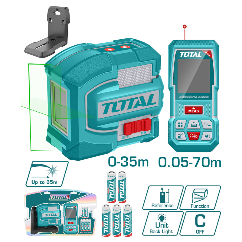Bộ combo máy đo khoảng cách và máy đo mức cân bằng tia laser xanh Total TOSLL0401