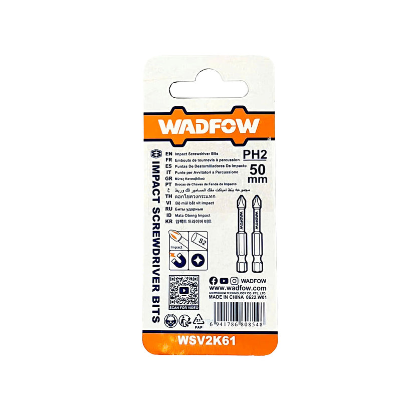 Vĩ 2 mũi vặn vít đầu bake Wadfow WSV2K61 kích thước PH2, chiều dài 50mm, đuôi lục giác 6.35mm (1/4 inch)