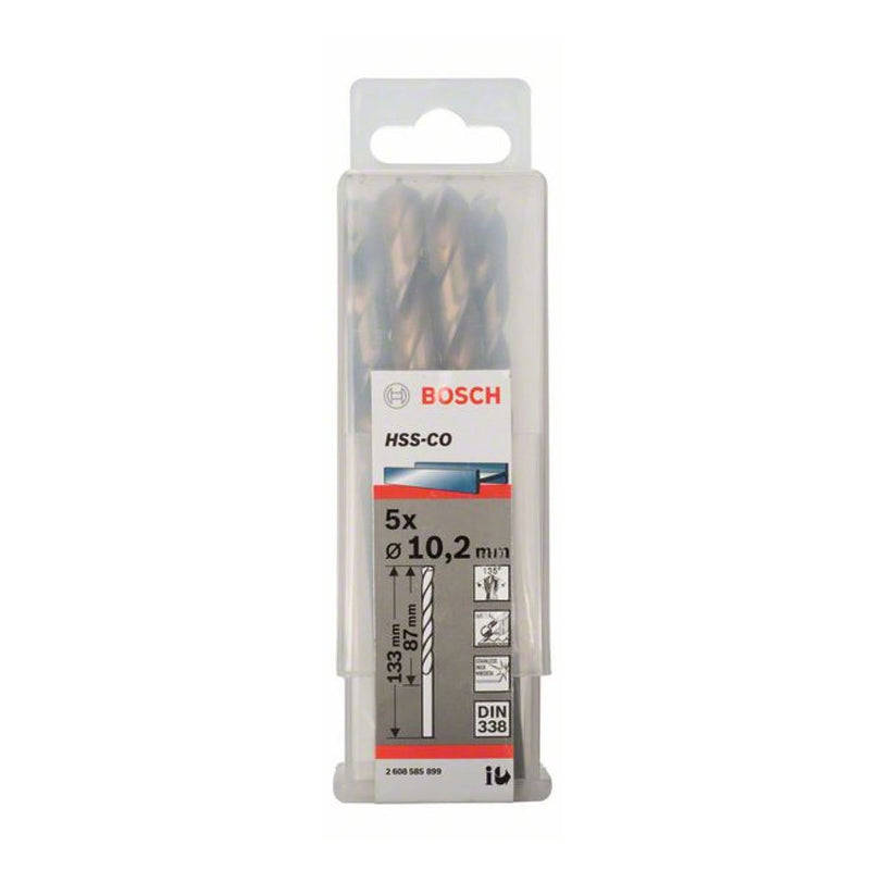 Hộp 5 mũi khoan Inox HSS-Co Bosch đường kính mũi từ 8mm - 13mm, đuôi trơn (Tiêu chuẩn DIN 338)
