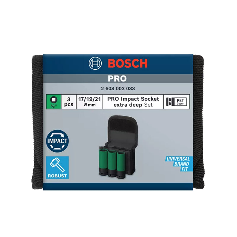 Bộ 3 đầu tuýp Bosch 2608003033 cốt 1/2 inch, dài 85mm