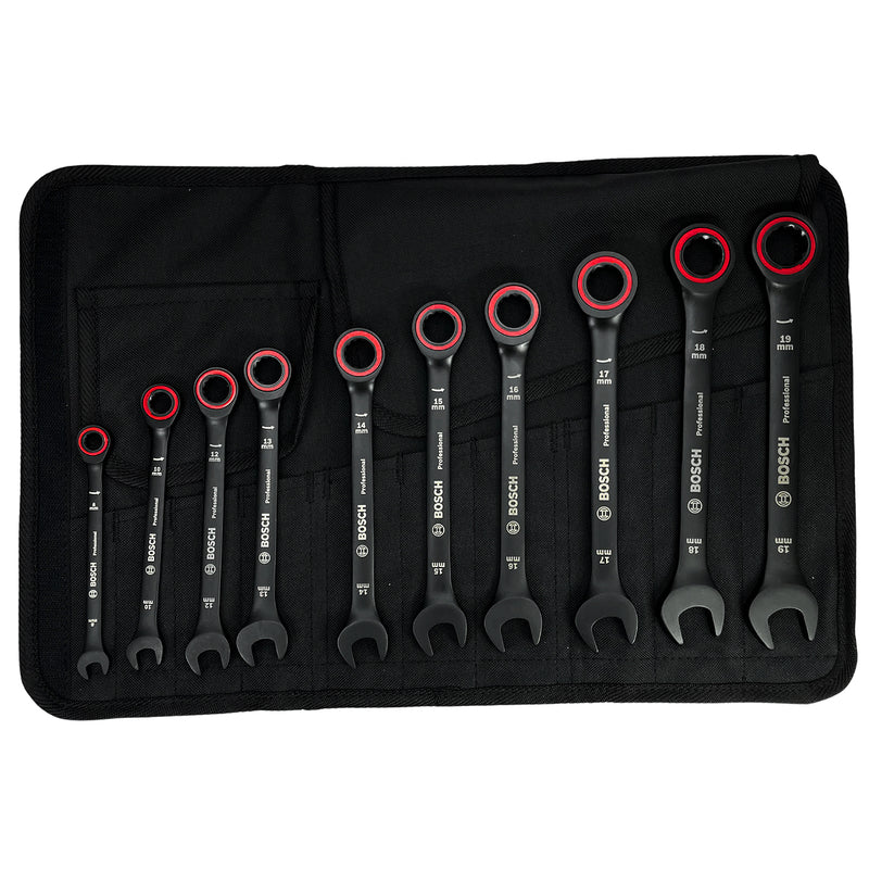 Bộ 10 cờ lê vòng miệng tự động Bosch 1600A016BU kích thước 8mm - 19mm, vật liệu thép đen