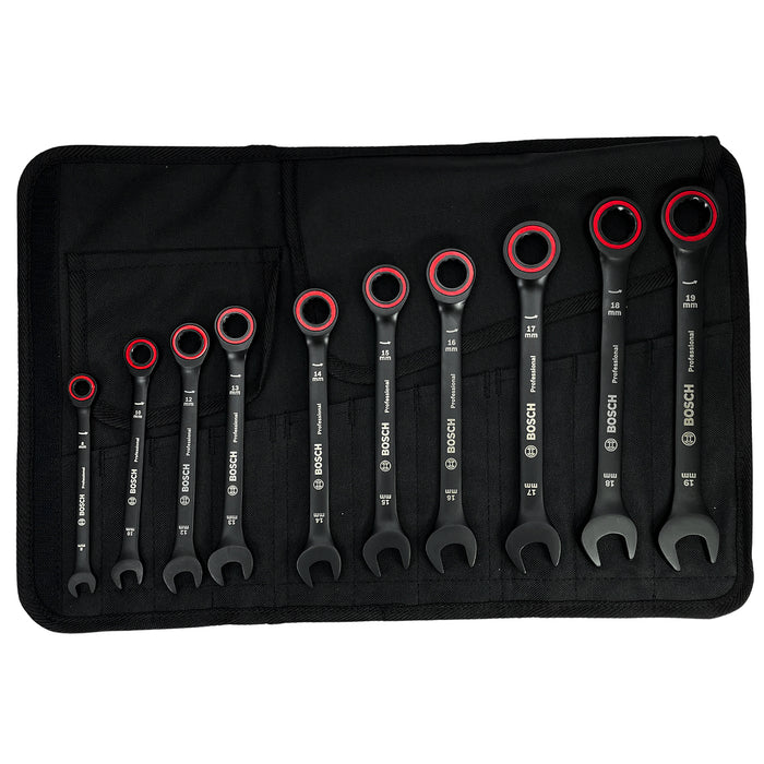 Bộ 10 cờ lê vòng miệng tự động Bosch 1600A016BU kích thước 8mm - 19mm, vật liệu thép đen
