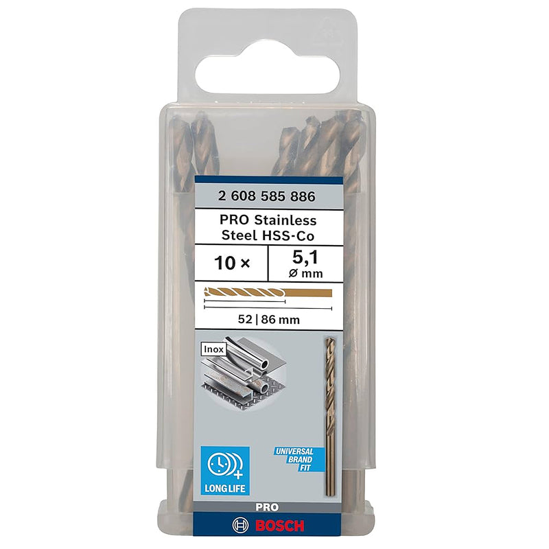 Hộp 10 mũi khoan Inox HSS-Co Bosch đường kính từ 1mm - 7.5mm, đuôi trơn (Tiêu chuẩn DIN 338)