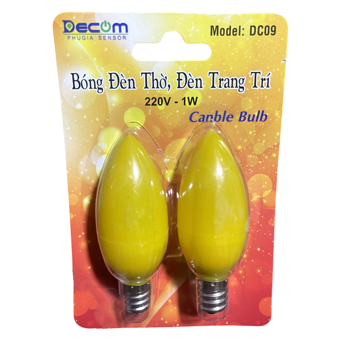Vỉ 2 bóng đèn led quả nhót Decom DC-09, công suất 1W, chuôi đèn E12
