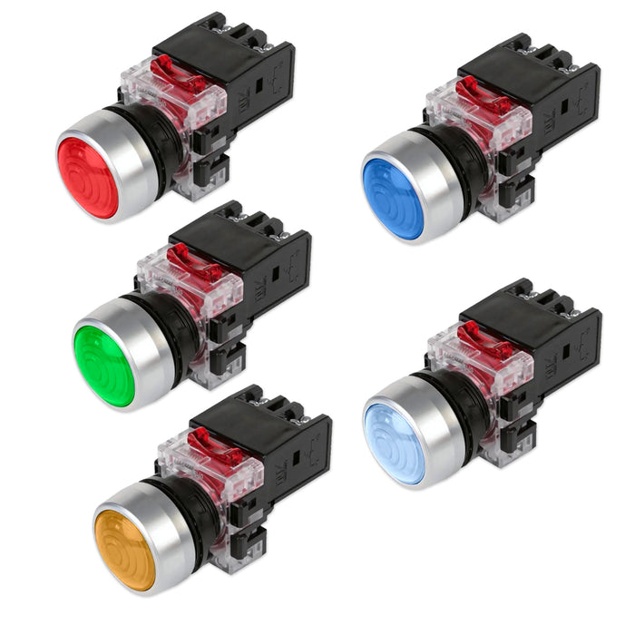 Đèn báo tủ điện, viền nhôm Hanyoung Nux MRP-R series, Lỗ khoét Ø22mm. Tiêu chuẩn CE, RoHS