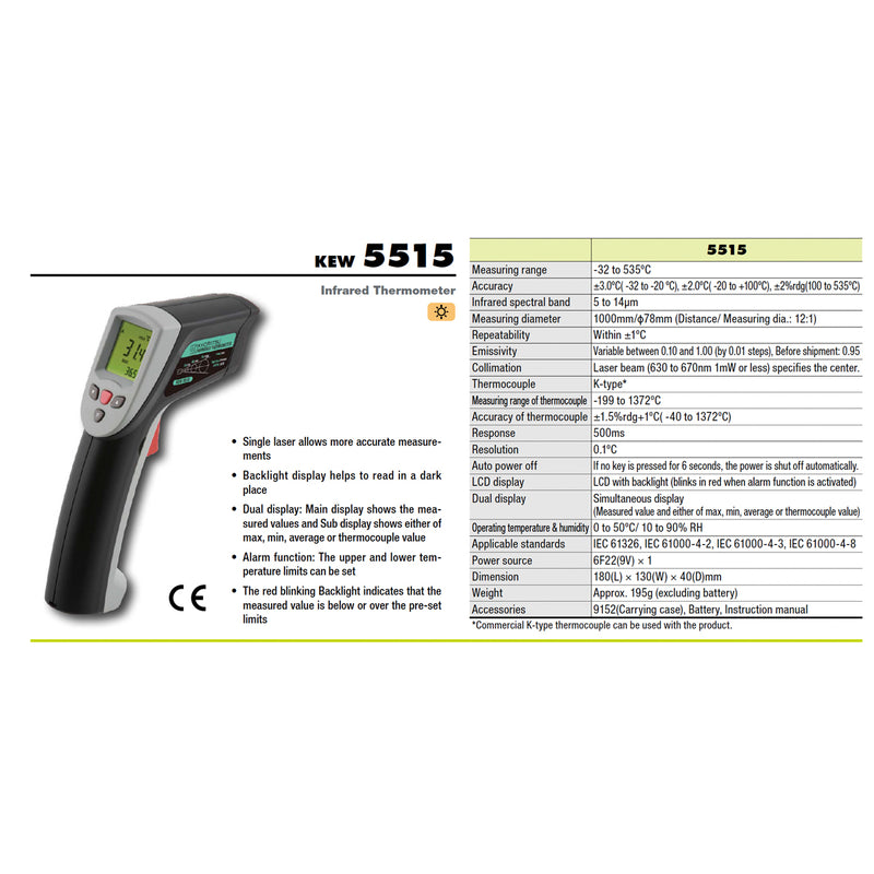 Máy đo nhiệt độ hồng ngoại Kyoritsu Kew 5515 đo từ -32°C đến 535°C