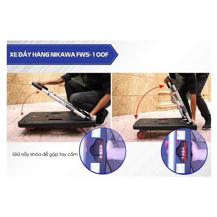 Xe đẩy hàng Nikawa FWS-100F, tải trọng 100kg, kích thước mặt sàn 680mm x 410mm, tay cầm có thể điều chỉnh