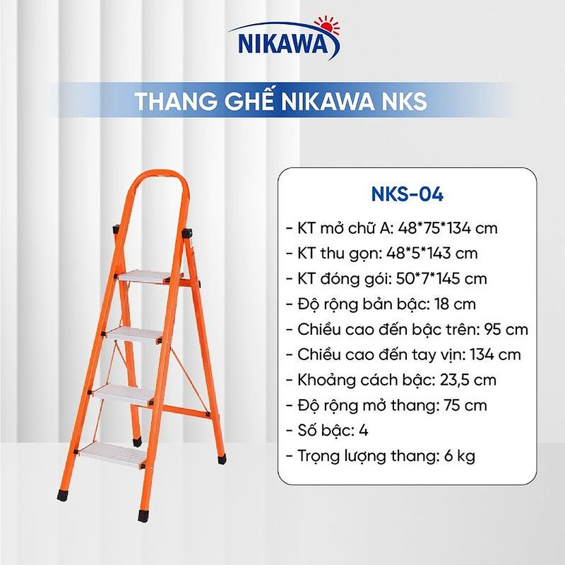 Thang ghế chữ A khung thép Nikawa NKS, chiều cao tối đa từ 1.3m ~ 1m8