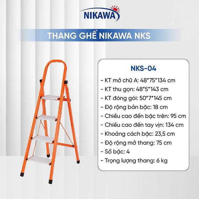 Thang ghế chữ A khung thép Nikawa NKS, chiều cao tối đa từ 1.3m ~ 1m8