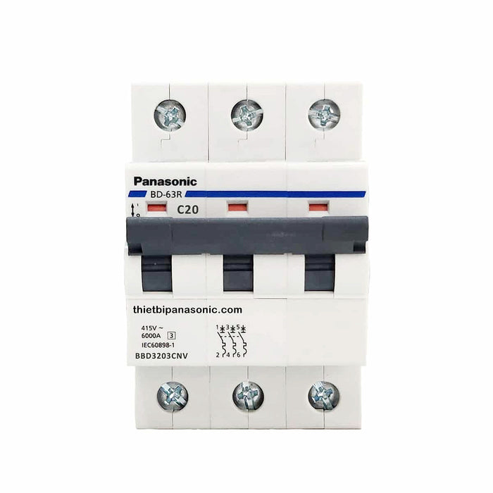 Cầu dao tự động MCB Panasonic, tải danh định từ 6A ~ 100A, dòng cắt từ 6kA ~ 10kA