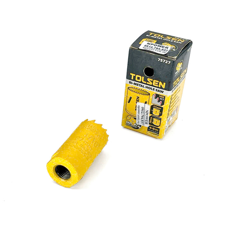 Mũi khoét lỗ sắt HSS M3 Bi-metal 21 - 43mm, cắt sâu 38mm, răng 4 - 6TPI TOLSEN