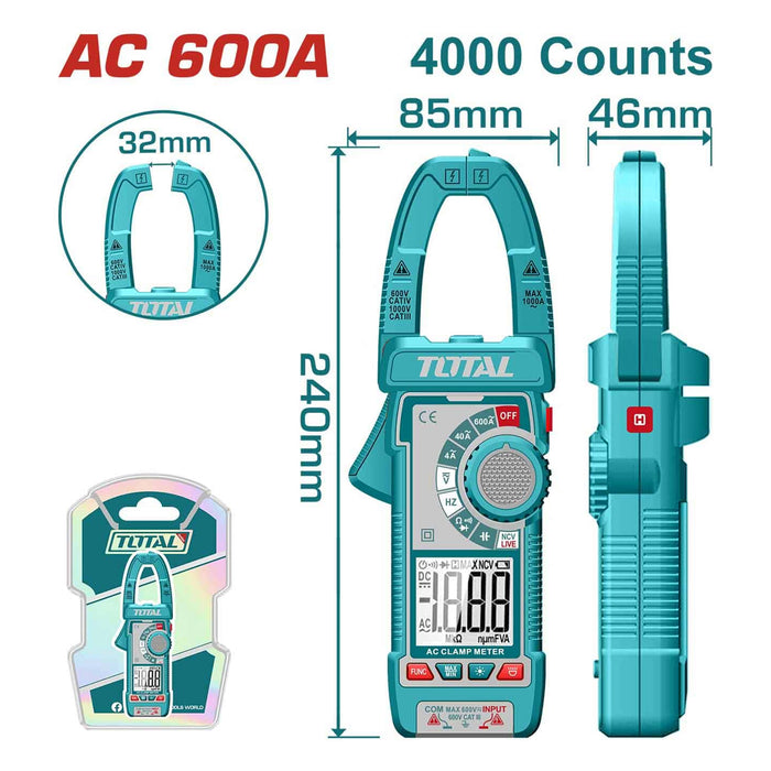Ampe kìm đo dòng AC kỹ thuật số Total TMT766001 True RMS, dải đo 4A - 600A