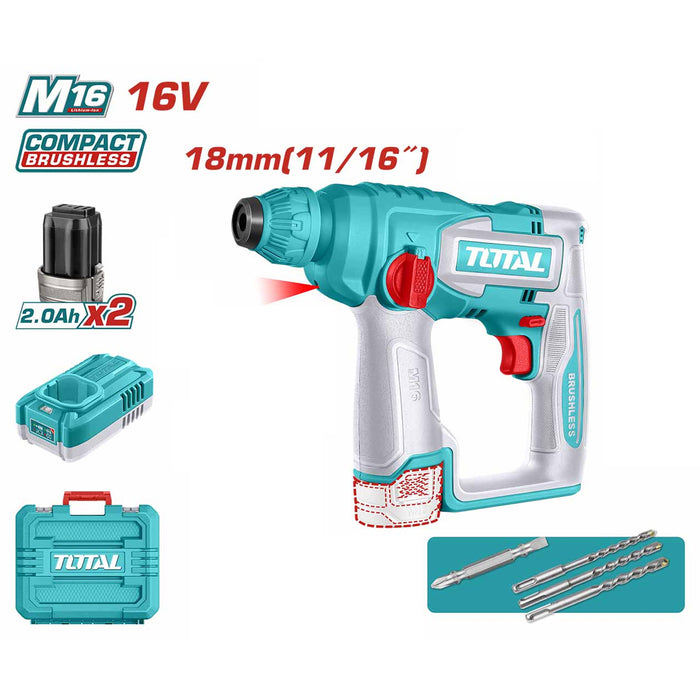 Máy khoan bê tông không chổi than dùng pin 16V Total TRHLI16168 đuôi gài SDS Plus