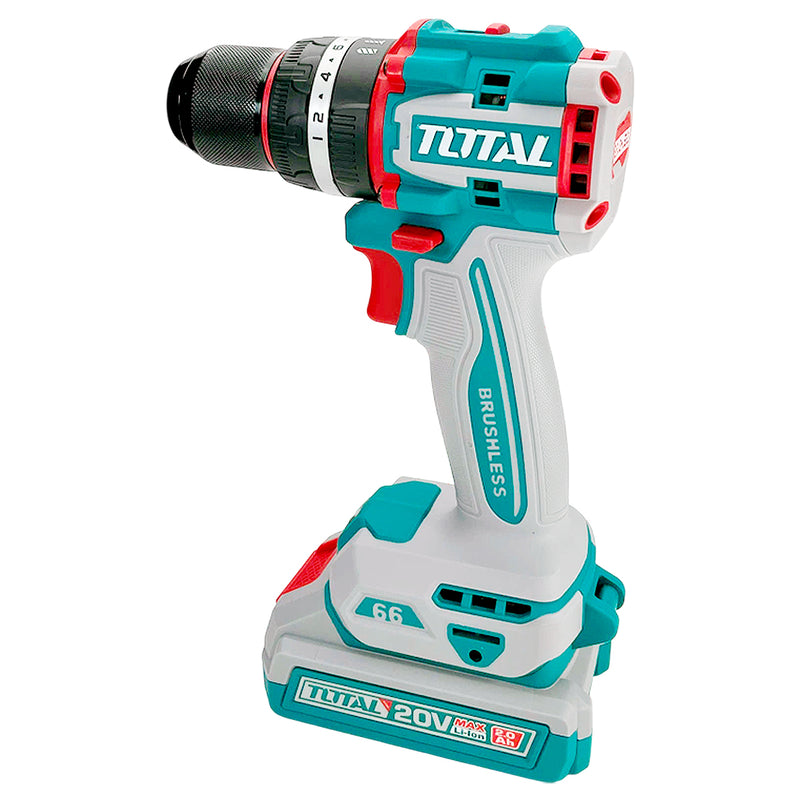 Máy khoan búa không chổi than dùng Pin 20V, đầu kẹp 13mm Total