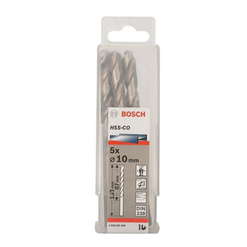 Hộp 5 mũi khoan Inox HSS-Co Bosch đường kính mũi từ 8mm - 13mm, đuôi trơn (Tiêu chuẩn DIN 338)