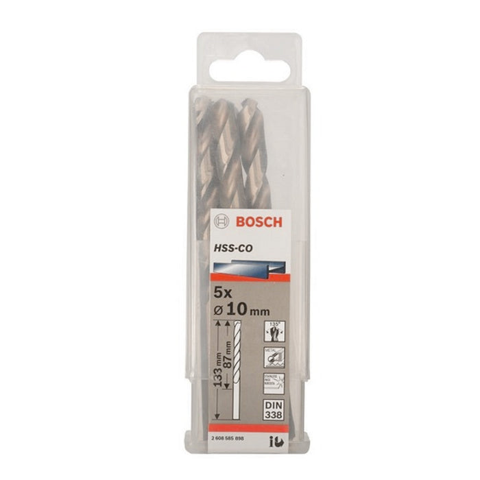 Hộp 5 mũi khoan Inox HSS-Co Bosch đường kính mũi từ 8mm - 13mm, đuôi trơn (Tiêu chuẩn DIN 338)